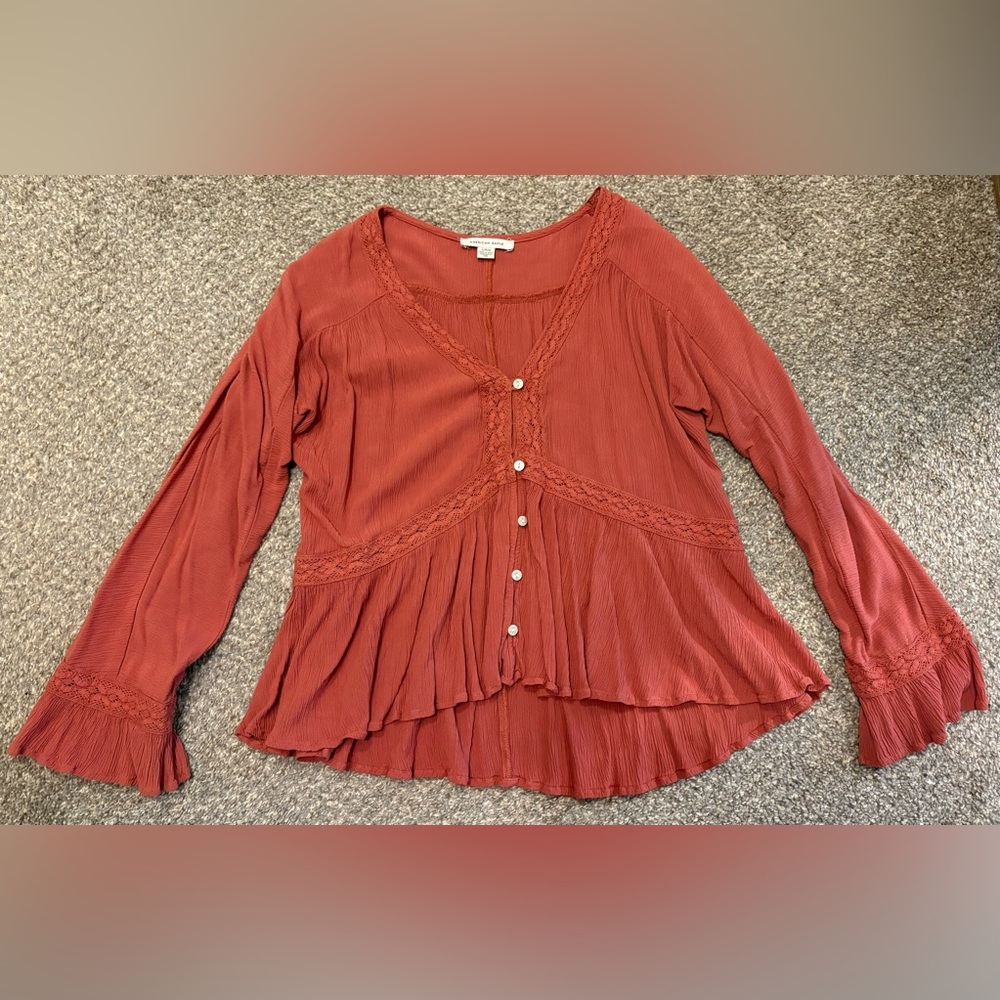American Eagle Outfitters Orange Peplum Blouse 3/4 Sleeve